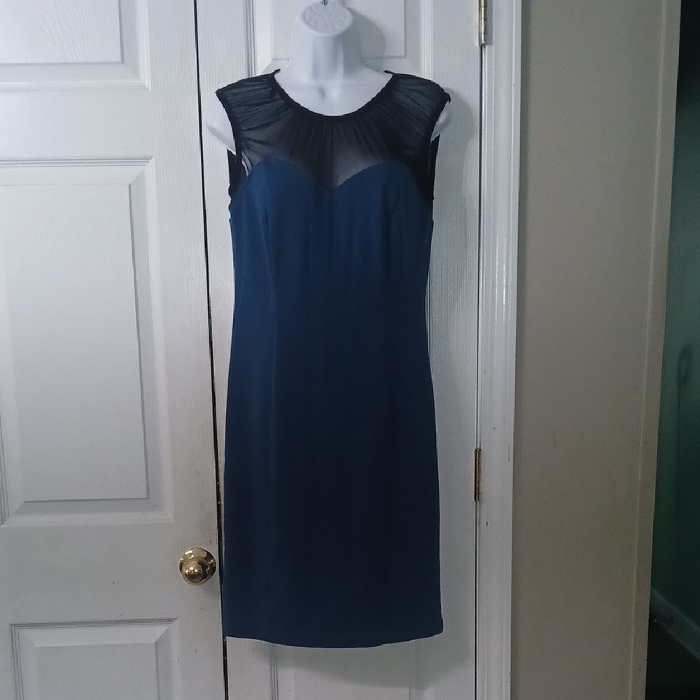 Miss Tina by Tina Knowles deep turquoise blue and black dress Sz S EUC
